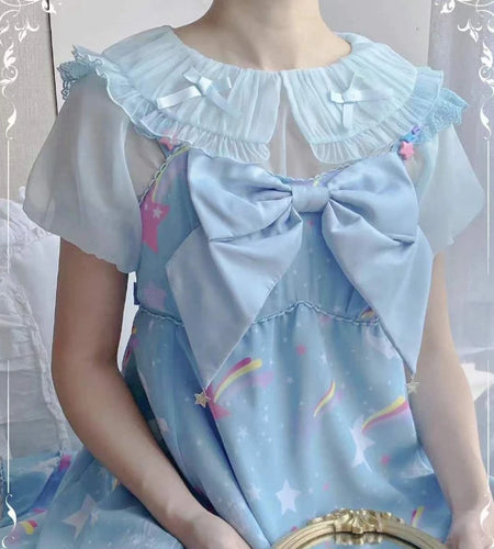 Lolita Sweet Doll Collar Bow Shirt Harajuku Vintage See Through Grunge Fairy Blouses 2025 Summer Y2k Aesthetic Ruffled Cute Tops