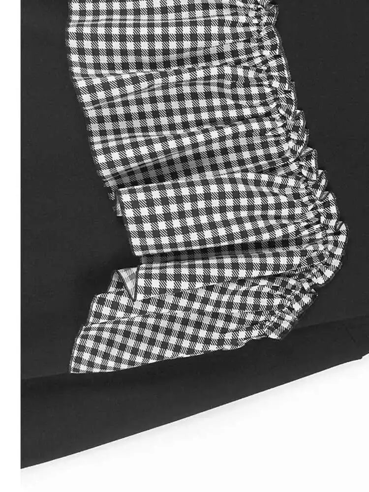 Black Plaid Ruffles Casual Sweatshirt New Round Neck Long Sleeve Women Big Size Fashion Tide Spring Autumn 2025 1DH7621