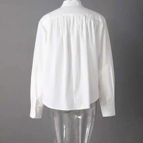 Load image into Gallery viewer, Women White Pleated Elegant Big Size Blouse New Stand Collar Long Sleeve Shirt Fashion Tide Spring Autumn 2025 CPG2608
