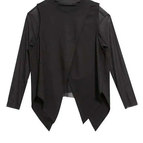 Load image into Gallery viewer, Women Black Mesh Perspective Irregular Thin T-shirt New Turtleneck Long Sleeve Fashion Tide Spring Autumn 2025 1DH7665
