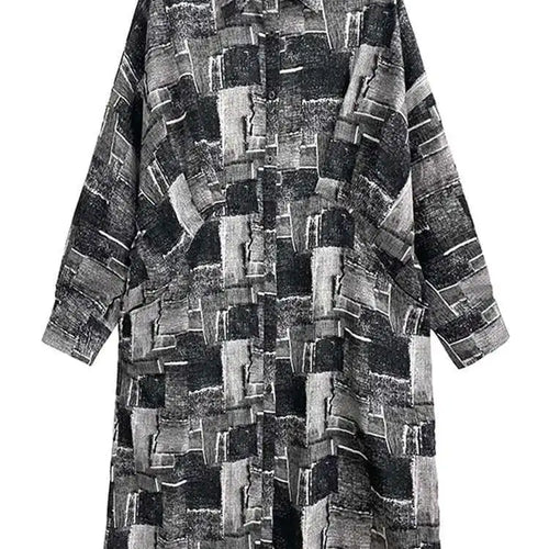 Load image into Gallery viewer, Women Black Pattern Printed Pocket Big Size Midi Shirt Dress New Lapel Long Sleeve Fashion Tide Spring Autumn 2025 1DH4102
