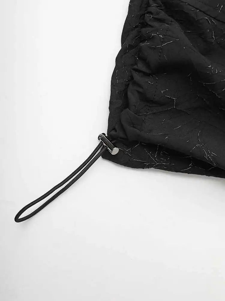 High Elastic Waist Black Big Pocket Drawstring Midi Half-body Skirt Women Fashion Tide New Spring Autumn 2025 1DH5352