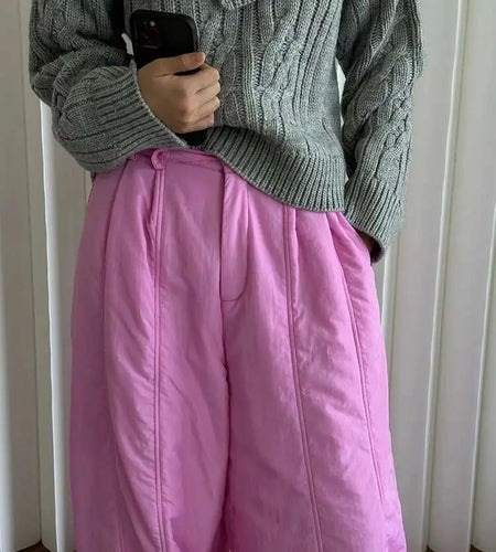 High Elastic Waist White Cotton-padded Wide Leg Long Pants New Trousers Women Fashion Tide Autumn Winter 2025 1DH7322