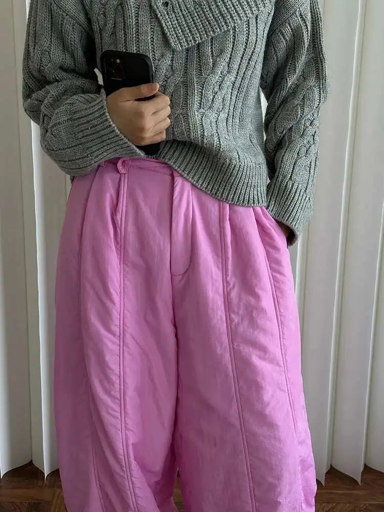 High Elastic Waist White Cotton-padded Wide Leg Long Pants New Trousers Women Fashion Tide Autumn Winter 2025 1DH7322