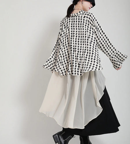 Women White Printed Back Long Big Size Blouse New Lapel Long Sleeve Loose Fit Shirt Fashion Spring Autumn 2025 1DF8957