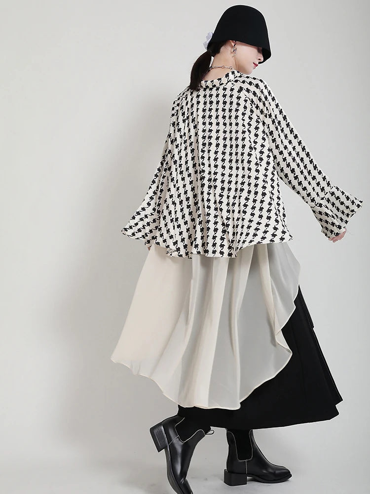 Women White Printed Back Long Big Size Blouse New Lapel Long Sleeve Loose Fit Shirt Fashion Spring Autumn 2025 1DF8957