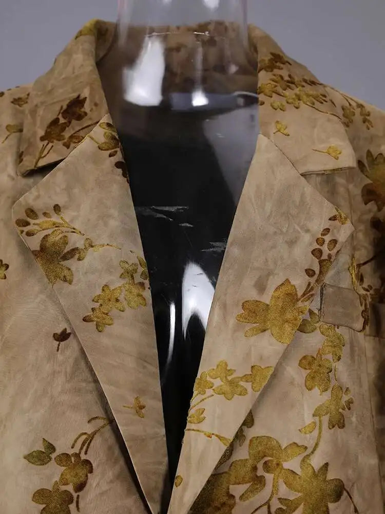 Women Yellow Jacquard Flower Vintage Big Size Blazer New Lapel Long Sleeve Jacket Fashion Tide Spring Autumn 2025 CPG2783