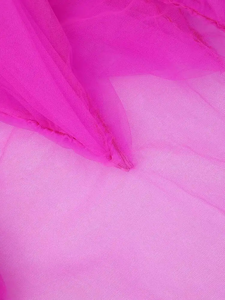 Women Purple Ruffles Mesh Perspective Big Size Long Dress New Round Neck Half Sleeve Fashion Spring Summer 2025 JR7711