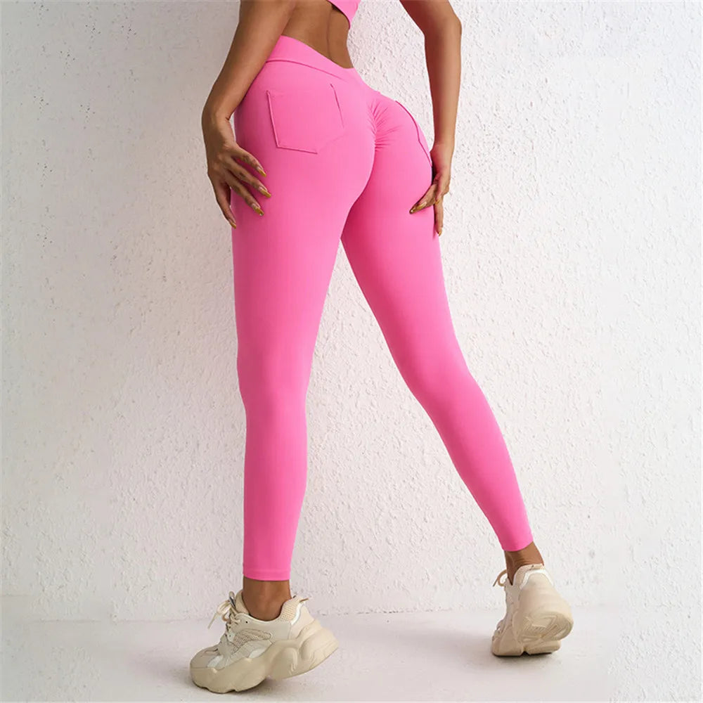 V Waist Nylon Scrunch Yoga Pant Women Sport Legging Gym Squat Proof Fitness Pant Hip Lift Workout Shorts Tights Active Wear
