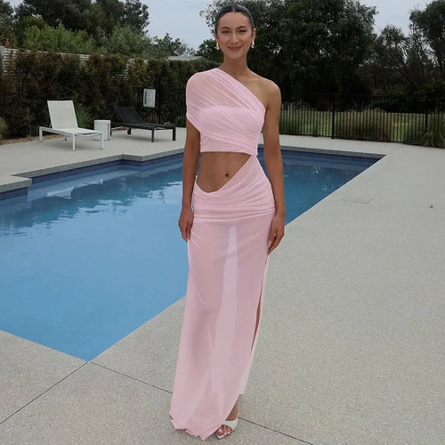 Load image into Gallery viewer, Mesh Hollow Out Backless Sexy Maxi Dress For Women Fashion One Sleeveless See Through Ruched Bodycon Club Long Dress
