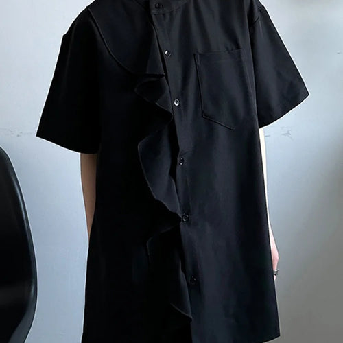 Load image into Gallery viewer, Women White Ruffles Pocket Big Size Blouse New Stand Collar Short Sleeve Shirt Fashion Tide Spring Summer 2025 1DJ0975
