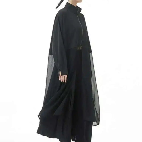 Load image into Gallery viewer, Women Army Green Big Size Mesh Long Trench New Stand Collar Long Sleeve Windbreaker Fashion Spring Autumn 2025 1DH4273
