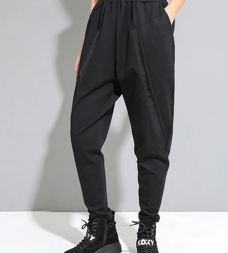 High Elastic Waist Black Split Joint Harem Trousers New Loose Fit Pants Women Fashion Tide Spring Autumn 2025 1A528