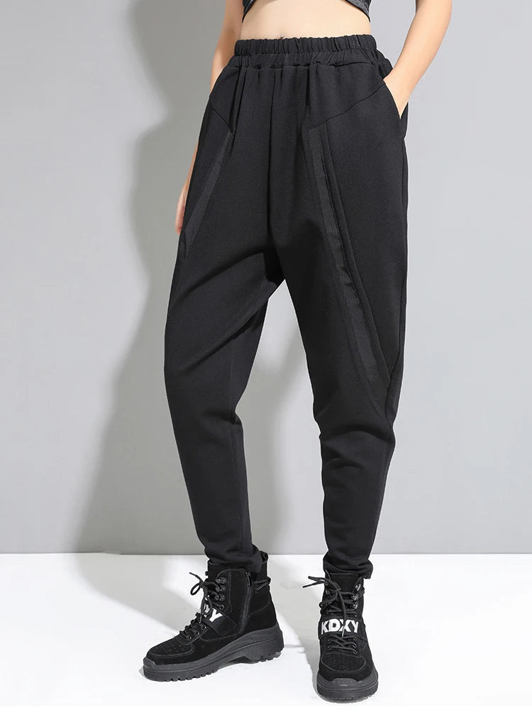 High Elastic Waist Black Split Joint Harem Trousers New Loose Fit Pants Women Fashion Tide Spring Autumn 2025 1A528