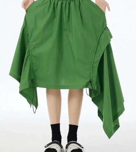 High Elastic Waist Green Irregular Hem Drawstring Half-body Skirt Women Fashion Tide New Spring Autumn 2025 1DH6545