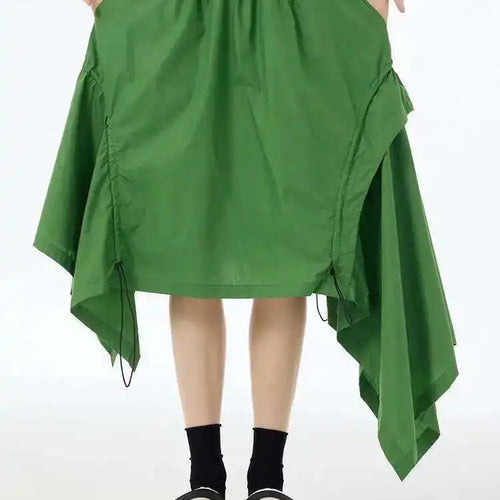 Load image into Gallery viewer, High Elastic Waist Green Irregular Hem Drawstring Half-body Skirt Women Fashion Tide New Spring Autumn 2025 1DH6545
