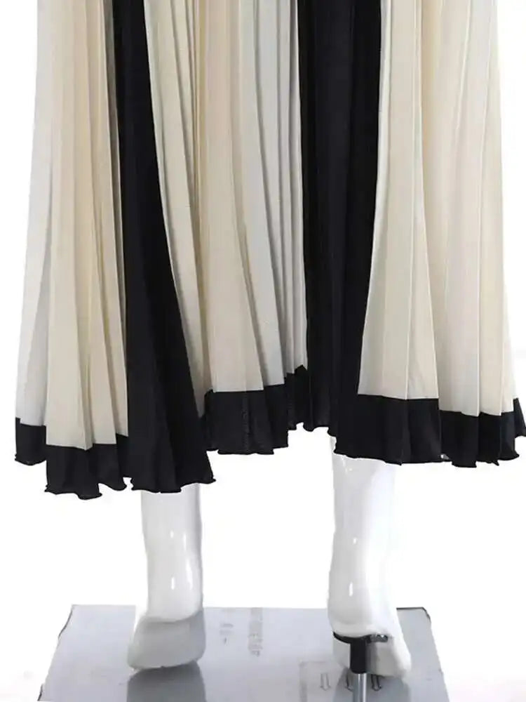 High Waist Beige Color-block Irregular Pleated Elegant Half-body Skirt Women Fashion Tide New Spring Autumn 2025 1DH6510