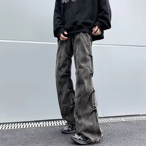 Load image into Gallery viewer, High Street Men&#39;s Denim Pants Pleated Design Solid Color Trousers Straight Wide Leg Loose Male Bottom Streetwear 9C9271
