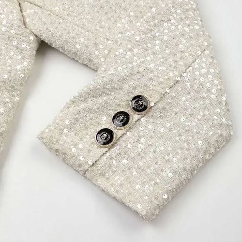 Load image into Gallery viewer, Women Beige Sequins Big Size Elegant Blazer New Lapel Long Sleeve Loose Fit Jacket Fashion Tide Spring Autumn 2025 CPG0776
