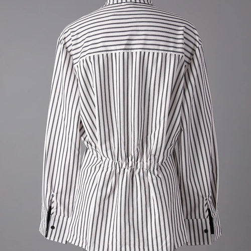 Load image into Gallery viewer, Women Striped Ribbons Irregular Elegant Blouse New Lapel Long Sleeve Shirt Fashion Tide Spring Autumn 2025 7AB8416
