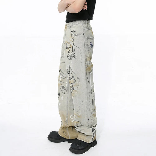 Load image into Gallery viewer, Men Denim Pants New Fashion Male Jeans  Personalized Streetwear Handdrawn Graffiti Washed Worn-out Trendy Trouser 9C5099
