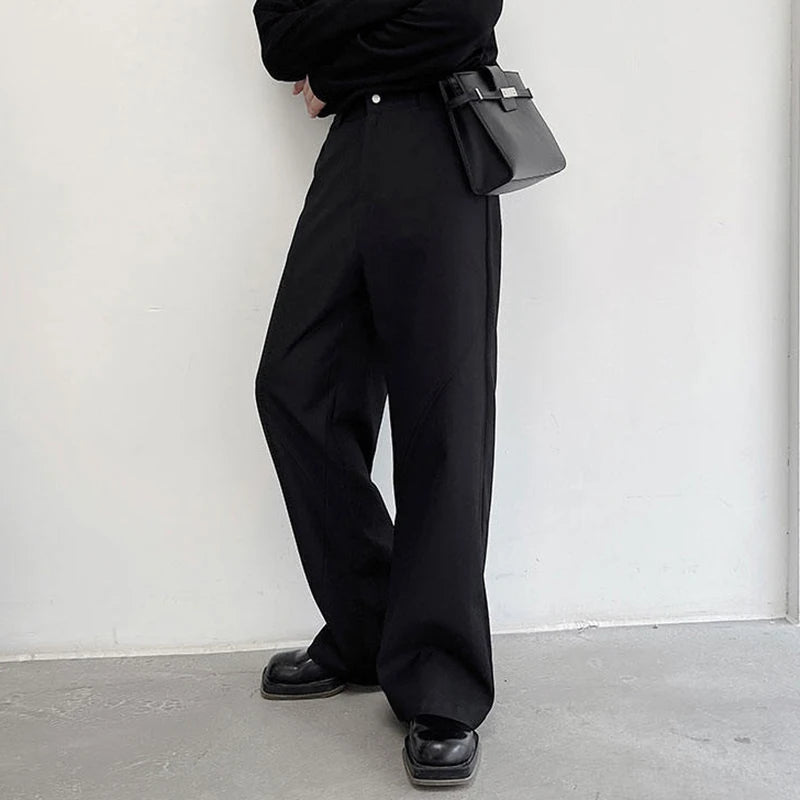 Suit Pants Wide Leg Solid Color Zipper Pocket Casual Men's Trousers Summer Fashion Tide Temperament 9C5230