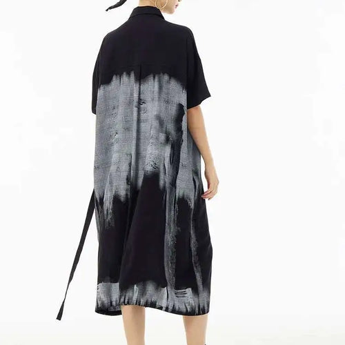 Load image into Gallery viewer, Women Green Pattern Printed Belted Big Size Shirt Dress New Lapel Short Sleeve Fashion Tide Spring Summer 2025  1DH5759
