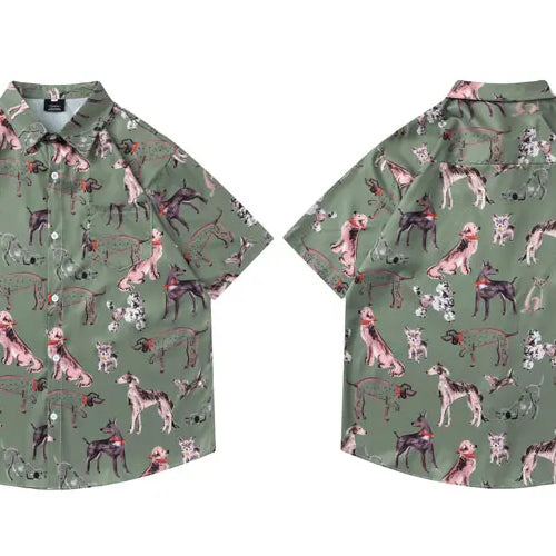 Load image into Gallery viewer, Harajuku Hawaiian Shirts Graffiti Cartoon Dog Graphic Printed Summer Beach Blouse Men Hip Hop Baggy Button Up Short Sleeve Tops
