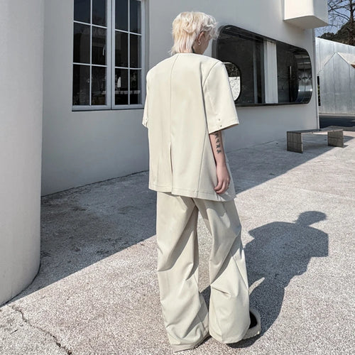 Load image into Gallery viewer, Male Suit Summer Solid Color Short Sleeve Loose Round Neck Single Breasted Men's Set Casual Straight Leg Pants 9W1493
