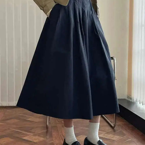 Load image into Gallery viewer, High Elastic Waist Khaki Pleated Causal Half-body Skirt Loose Fit Women Fashion Tide New Spring Autumn 2025 1DH0004
