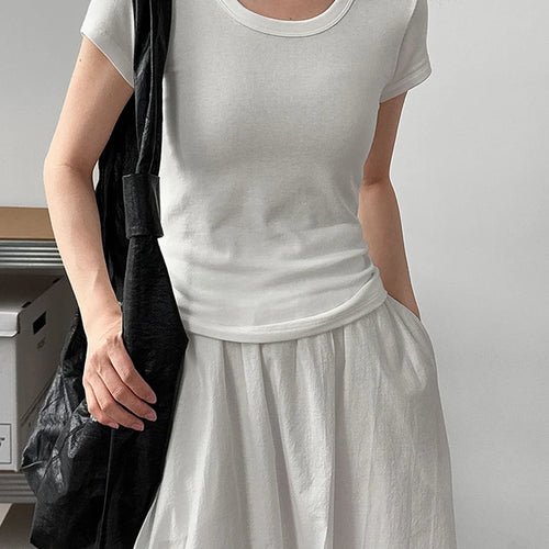 Load image into Gallery viewer, Women Coffee Plain Color Brief Elegant Slim T-shirt New Round Neck Short Sleeve Fashion Tide Spring Summer 2025 1DJ1902
