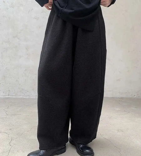 High Elastic Waist Dark Gray Brief Thick Long Wide Leg Pants New Trousers Women Fashion Tide Autumn Winter 2025 1DH8384