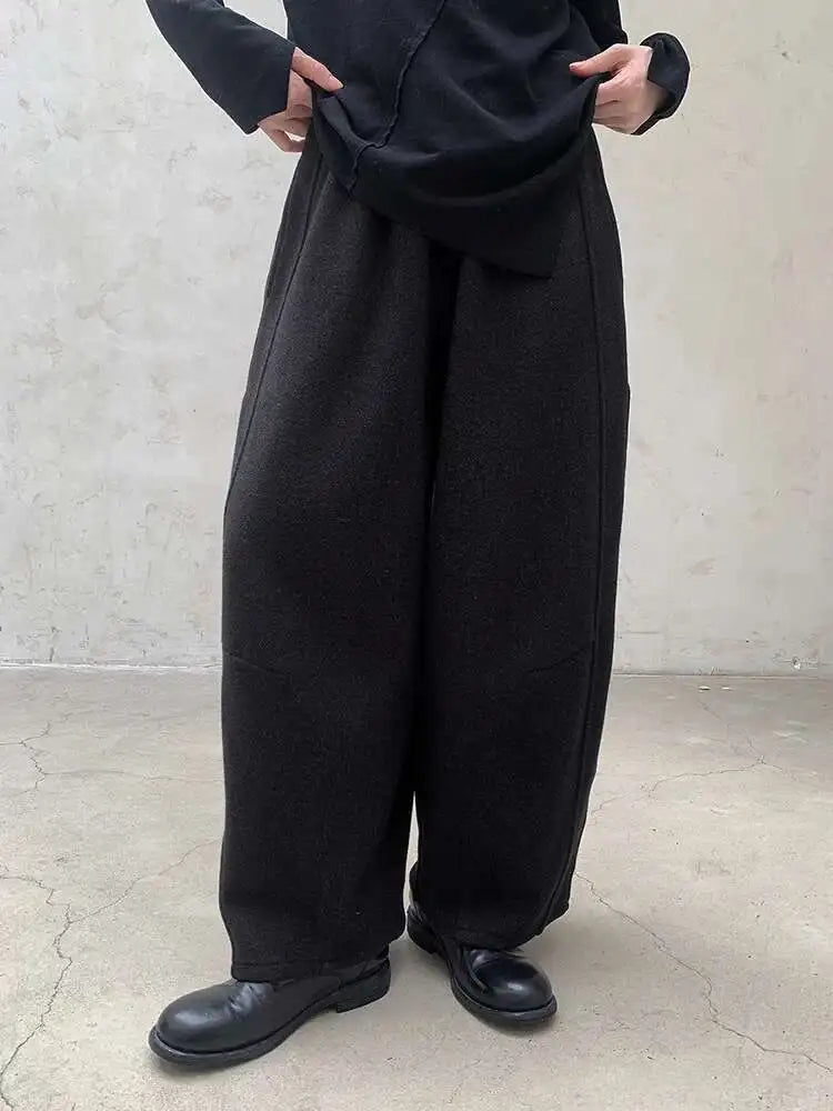 High Elastic Waist Dark Gray Brief Thick Long Wide Leg Pants New Trousers Women Fashion Tide Autumn Winter 2025 1DH8384