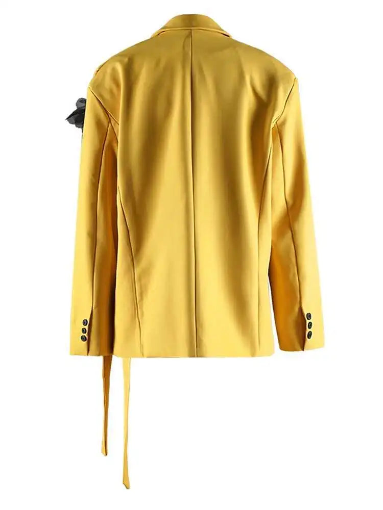 Flower Ribbon Blazer Wide Leg Pants Two Piece Suit New Lapel Long Sleeve Women Fashion Tide Spring Autumn 2025 CPG2570