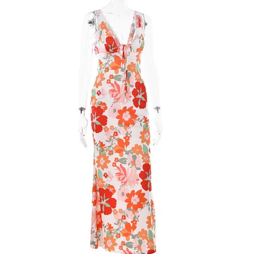 Load image into Gallery viewer, Floral Print Backless Maxi Dress For Women 2023 New V Neck Sleeveless Bodycon Long Dresses Ladies Elegant Sexy Dress
