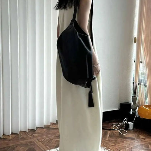 Load image into Gallery viewer, Women Black Brief Irregular Shaped Pocket Long Elegant Dress New V-Neck Sleeveless Fashion Tide Spring Autumn 2025 1DH9419
