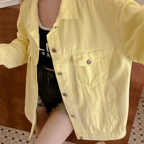 Load image into Gallery viewer, Pink Gradient Denim Coat Korean New Tie Dye Loose Long Sleeve Yellow Jacket Fashion Top Women&#39;s Coat Female Casual S-XL
