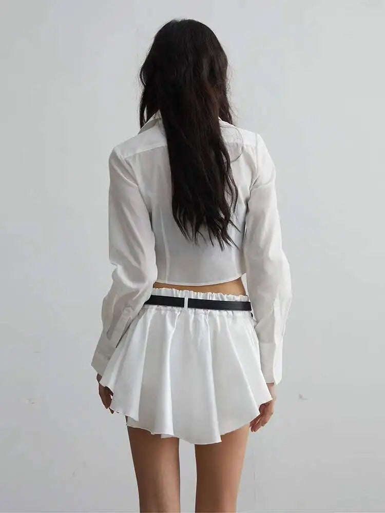 High Elastic Waist White Ruffles Spliced Mini Elegant Half-body Skirt Women Fashion Tide New Spring Autumn 2025 1DH7517