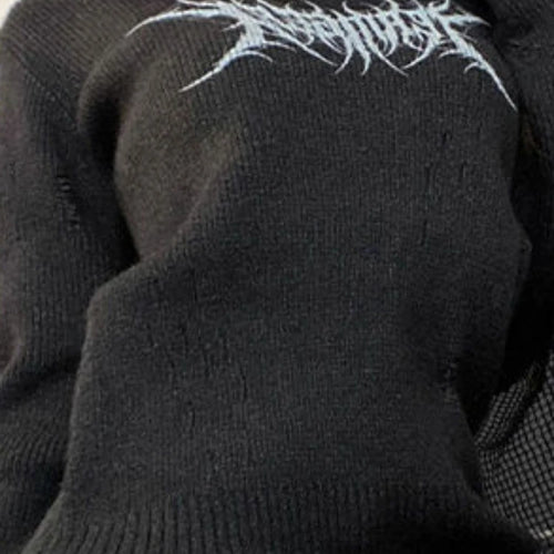 Load image into Gallery viewer, Harajuku Vintage Grunge Printing Sweaters Women Y2k Aesthetic Turtleneck Hole Jumpers 2025 Streetwear Casual Gothic Pullovers
