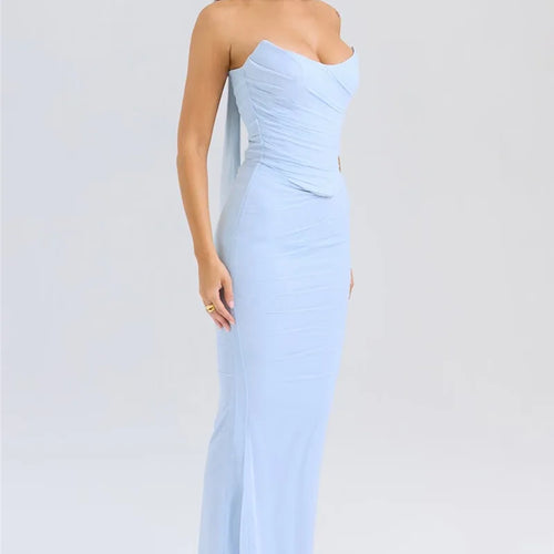 Load image into Gallery viewer, Sexy Two Piece Sets Women Neckerchief Strapless Crop Tops And Maxi Skirt Sets Sexy Club Party Skirt Two Piece Sets
