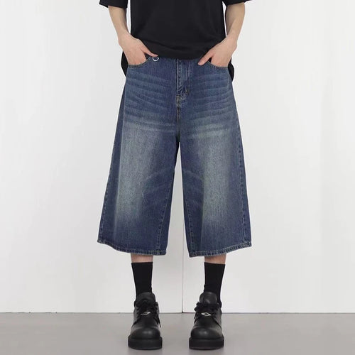 Load image into Gallery viewer, Men's Denim Shorts New Summer Washed Loose Straight Leg Pants New American Solid Color Style Male Bottoms 2025 9W1490
