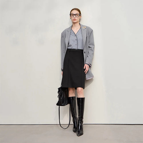 Load image into Gallery viewer, Minimalist Skirts For Women 2025 Winter New Straight Solid Knit Midi Skirt Patchwork Leather Casual Woman Clothes 12524092
