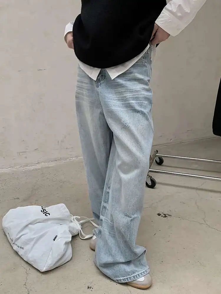 High Waist Light Blue Pocket Denim Long Casual Wide Leg Jeans New Women Trousers Fashion Tide Spring Autumn 2025 1DH8352