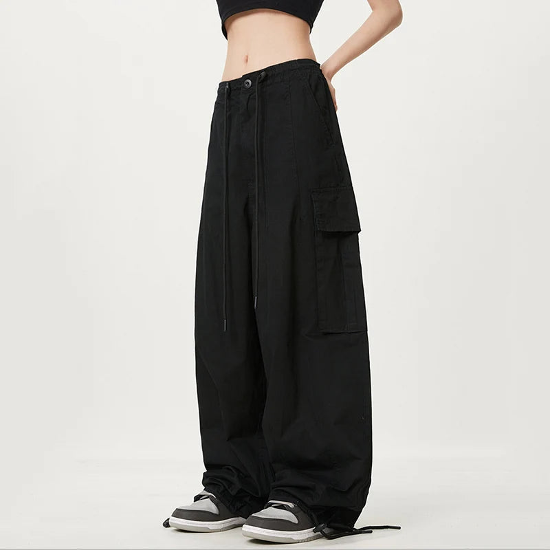 Men's Cargo Pants New American Elastic Waist Wide Leg Overalls Pockets Male Casual Straight  Trousers Spring 2025 9W1373