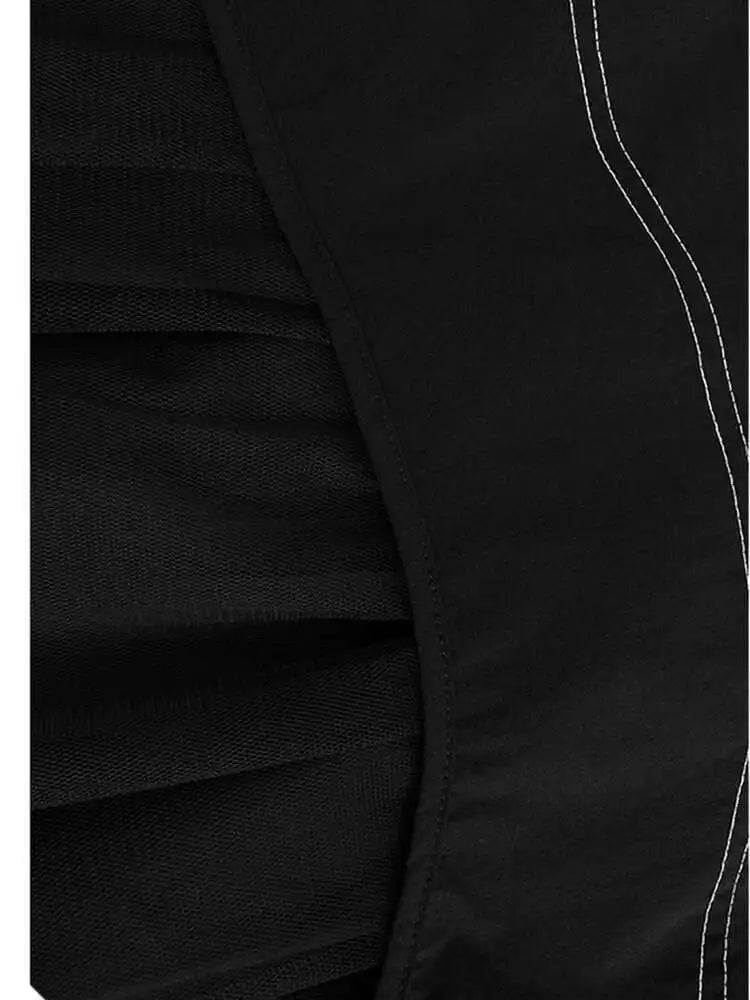 Women Black Topstitched Mesh Big Size Strap Dress New Square Collar Sleeveless Fashion Tide Spring Autumn 2025  1DH6192