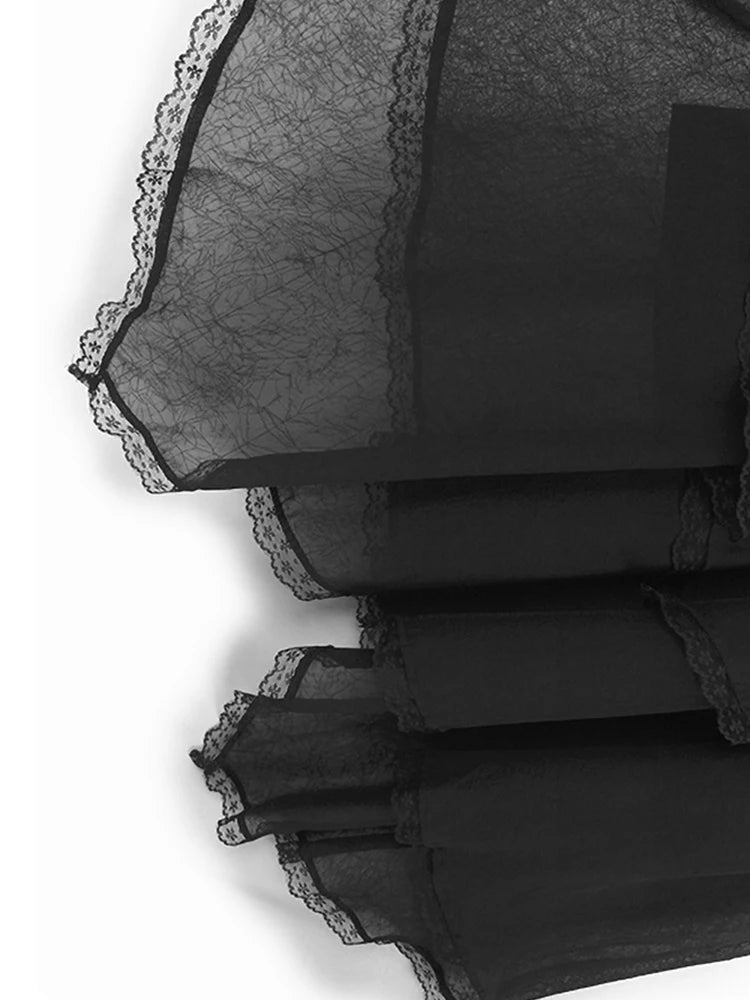 Women Black Flower Pearl Big Size Elegant Lace Midi Dress New V-Neck Short Sleeve Fashion Tide Spring Summer 2025 1DJ1419