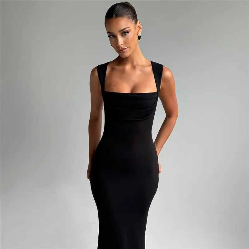 Square Collar Sleeveless Sexy Maxi Dress For Woman Fashion Spring Summer New High Waist Bodycon Club Party Long Dress