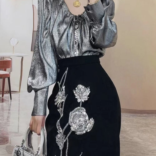 Load image into Gallery viewer, Hit Color Spliced Diamonds Two Piece Set For Women O Neck Short Sleeve Top High Waist Skirt Sets Female Fashion New
