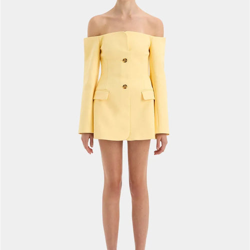 Load image into Gallery viewer, Off-shoulder Strapless Sexy Blazer Dress For Women Fashion Solid Zipper Two Pocket Long Sleeve Backless Mini Dress
