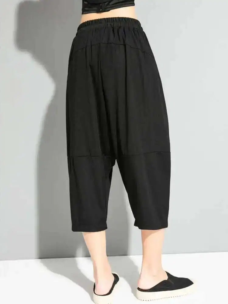 High Elastic Waist Black Pockets Pleated Harem Pants New Loose Fit Trousers Women Fashion Tide Spring Autumn 2025 1DF4720